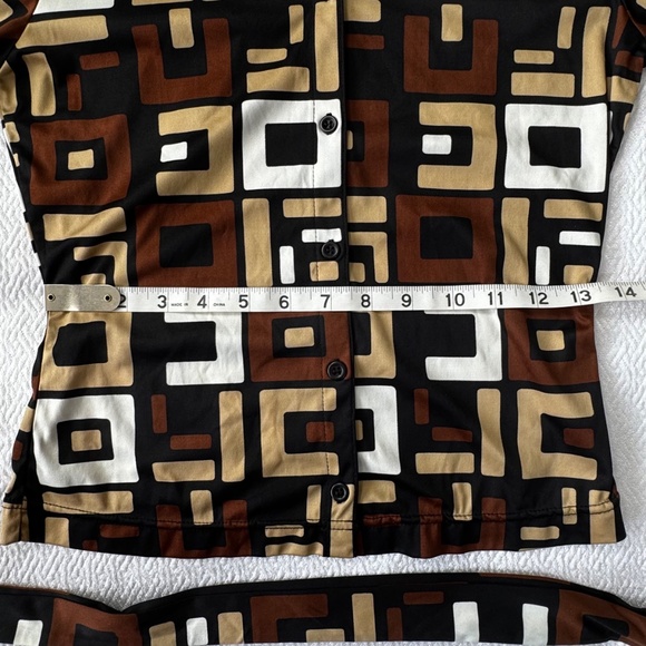 Vintage Retro Art Deco 70's Style Y2K Shirt Tie/Belt 3/4 Sleeves Brown Size XS - Picture 11 of 12